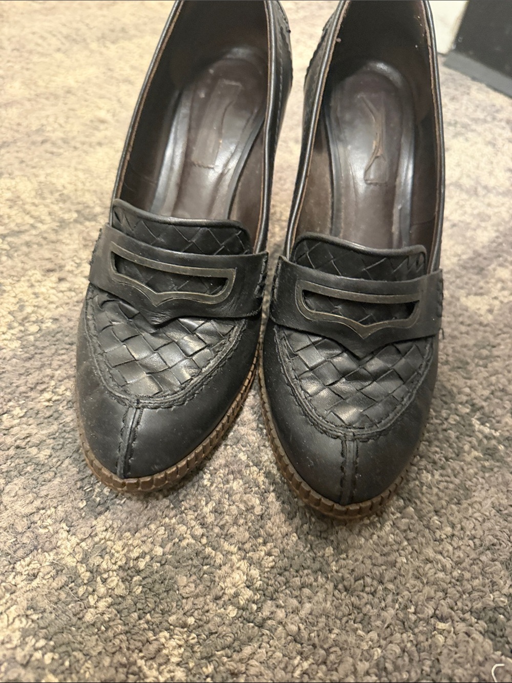 Bottega Veneta Black Woven Leather Loafers